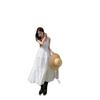 Summer new three-dimensional flocculent line design milk white suspender dress, thin and versatile long dress women