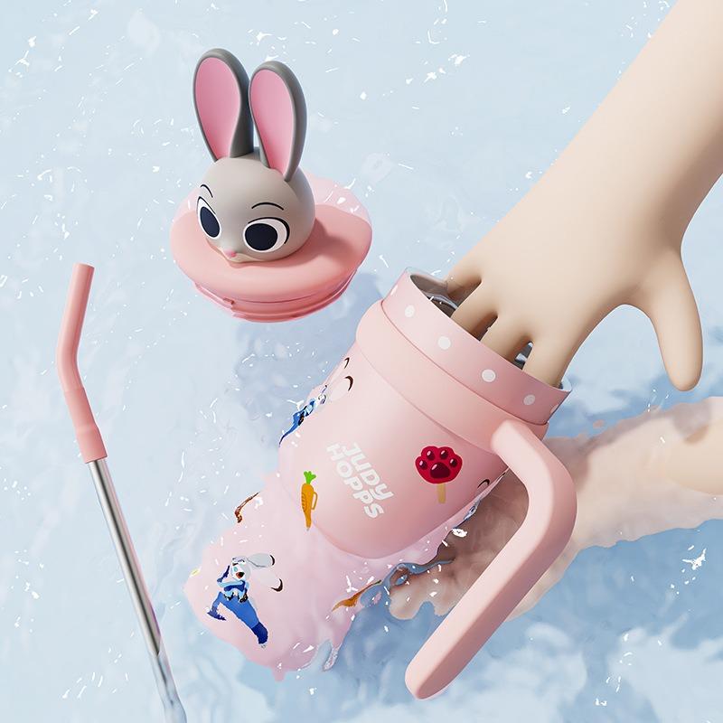 Disney Cartoon Thermos Cup 700ML Stainless Steel Keep Cold and Hot Stitch Lotso Coffee Cup with Straw Portable Car Water Cups