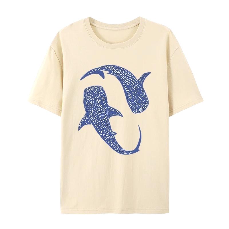 Blauer Walhai Einfache Druck T-Shirts Damen Sommer Tops Bequemes O-Ausschnitt T-Shirt Mode Lässige Damenbekleidung Beliebt