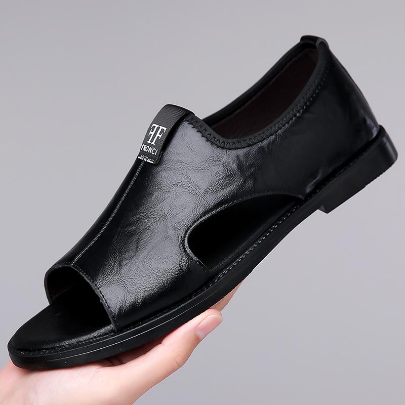 Pánské sandály Vysoce kvalitní kůže Ležérní sandál Módní venkovní plochý sandál Letní peep toe plážové boty pro muže Značka Sandalias