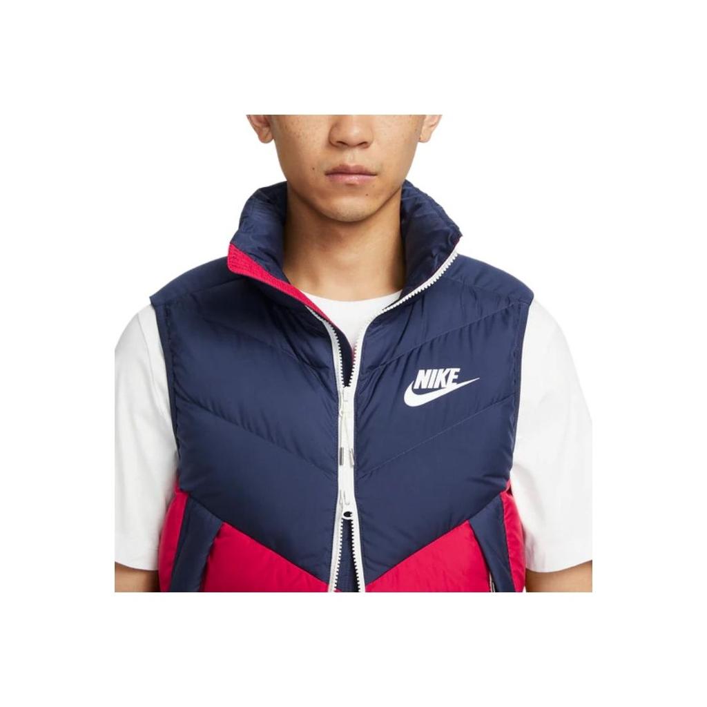 Nike Pánská prošívaná vesta s barevnými bloky, stojáčkem a zapínáním na zip, s potiskem loga, červená DV0757-410