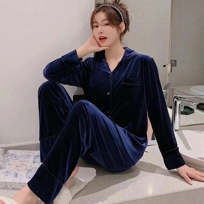 Women's Winter Style Student Thickened Warm Pajamas V-neck Homewear Two-piece Suit