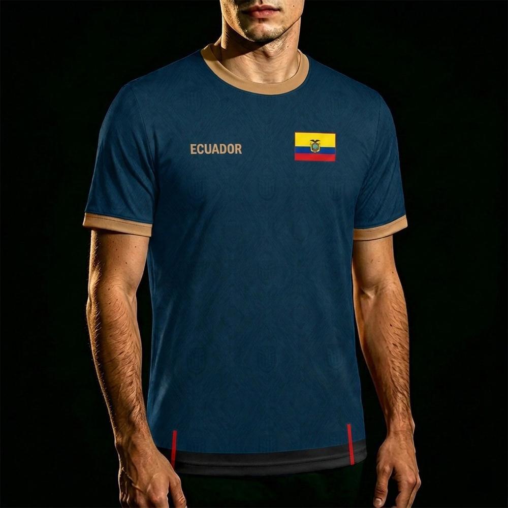 Neues Ecuador Flaggen Print T-Shirt Herren und Damen Mode Rundhals Sport Trikot Locker Sommer Schnelltrocknend Fußball Trainings T-Shirt