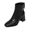 Comfortable Thick Heel Short Boots Autumn and Winter New High Heel Bare Boots Velvet Square Head Black Thin British Martin Boots