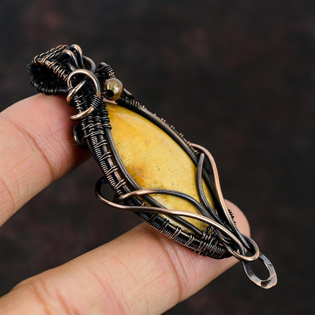 Fossil Coral Gemstone Pendant Copper Wire Wrapped Pendant Handmade Wire Wrapped Jewelry Gift For Mother Fossil Coral Jewelry Antique Pendant