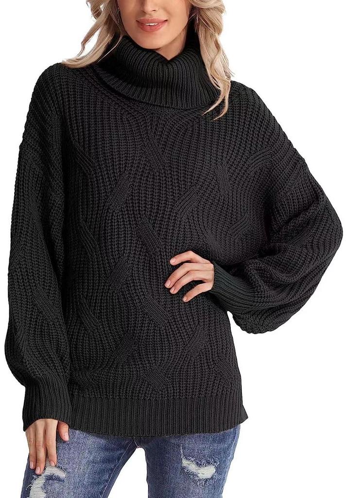 2026 Autumn/Winter Women's Loose High Neck Cable Knit Sweater Pullover