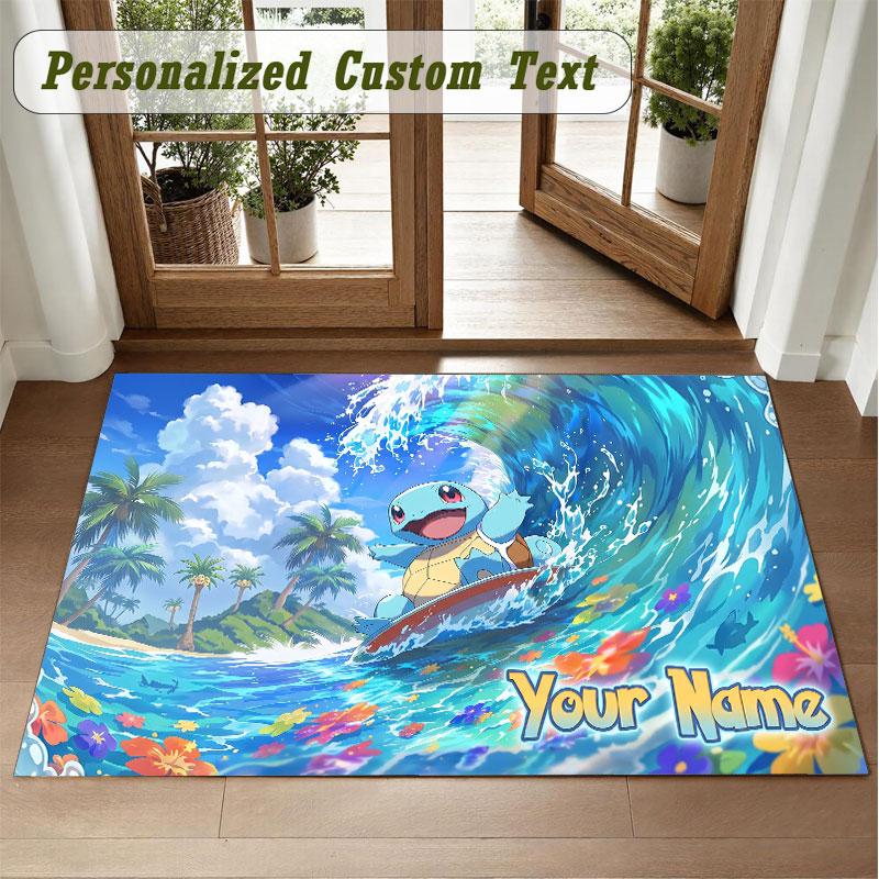 Crystal Velvet Square Rug Custom NamePokémon Pattern Non Slip Home Floor Decor Rug