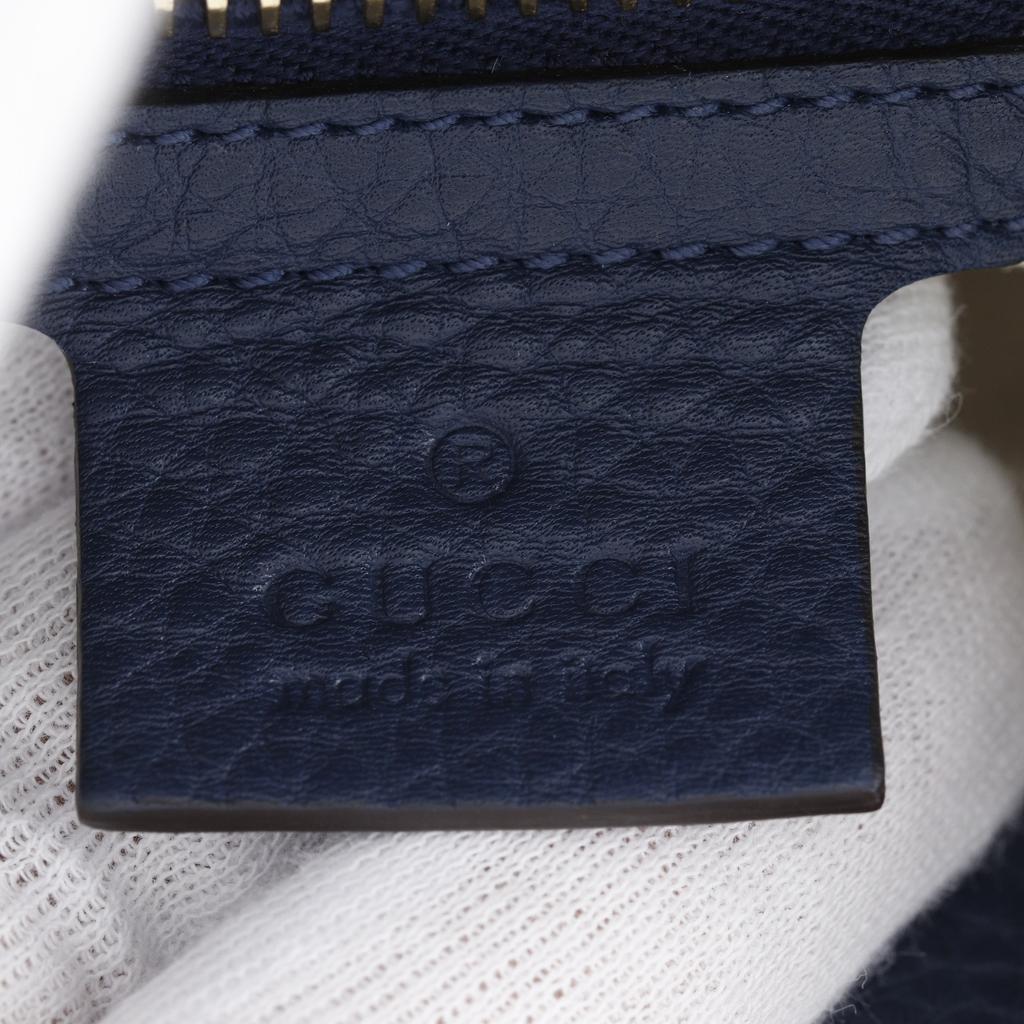 GUCCI Bamboo shopper small tote Handbag 336032 2WAYShoulder Navy blue Calfskin Women Used