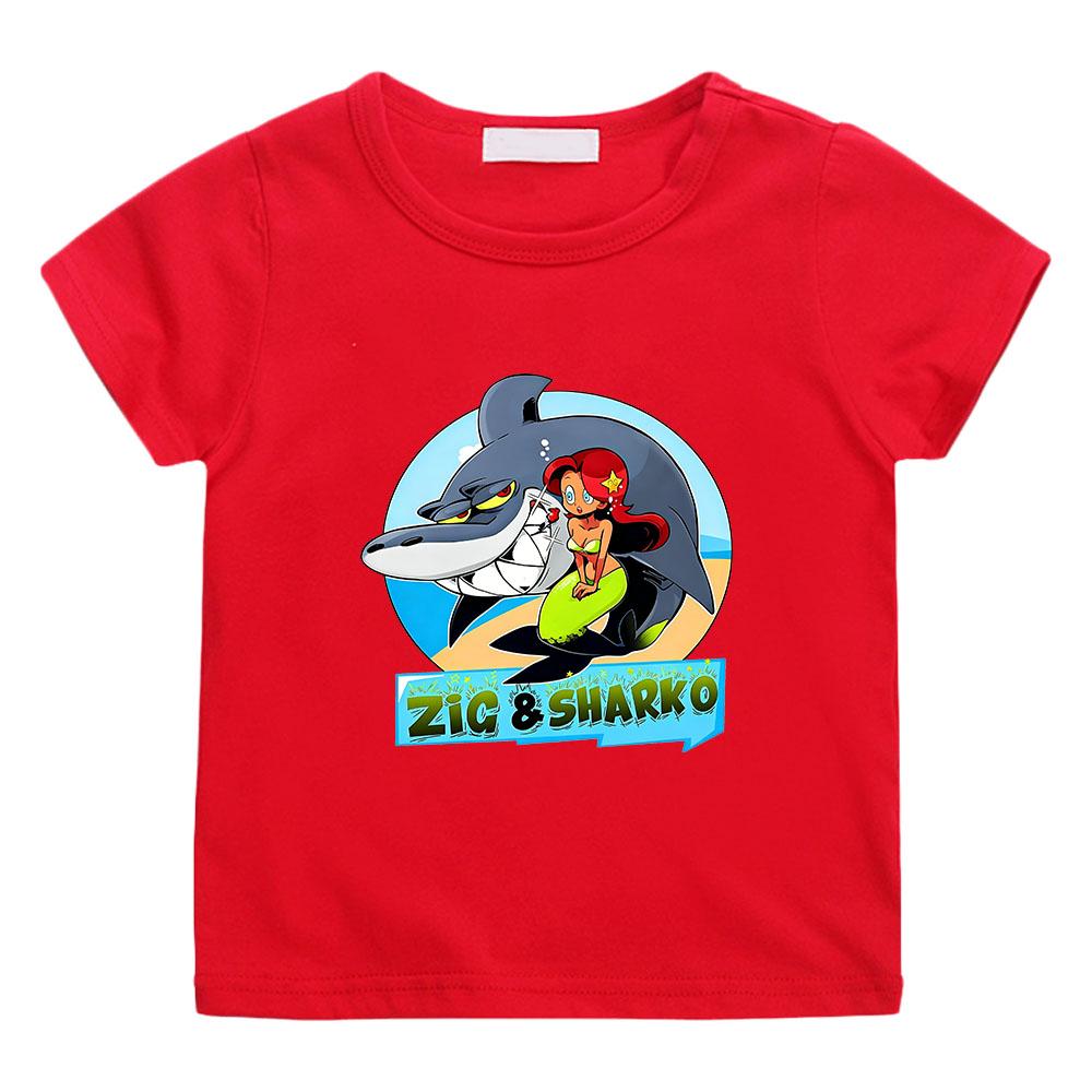 

Zig and Sharko Футболка для малышей и детей 100% хлопок с мультяшным принтом 2-12 лет Мальчики Девочки Модная Мягкая Короткий рукав Повседневные Топы Лето 100 красный