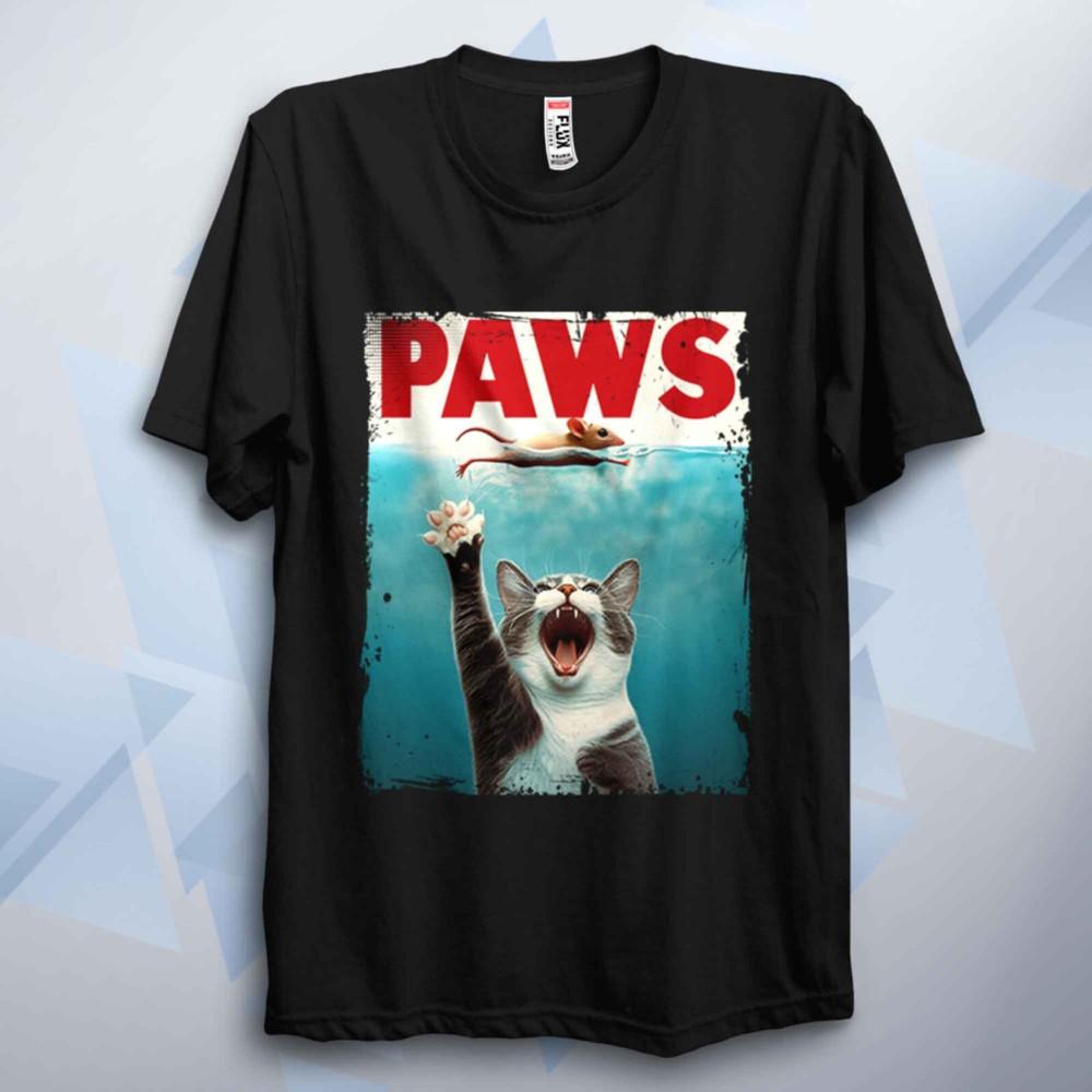 Paws TShirt Funny Shark Parody Tee Unisex Retro 70s 80s Movie Poster Film Top