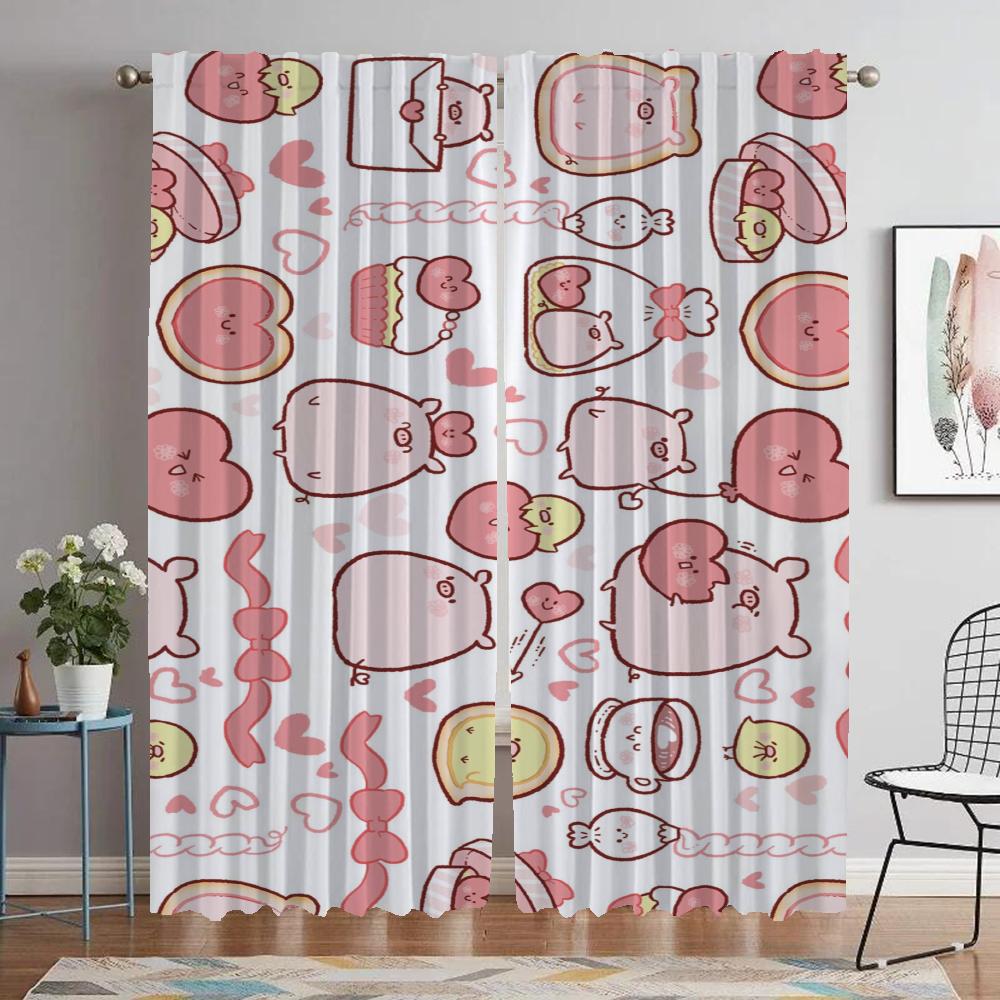 Rosa Schwein Vorhänge Kinderzimmer Halloween Dekoration Fenstervorhang für Zimmer 2 Paneele Heim Innenvorhänge Jalousien Raumteiler Wohnzimmer