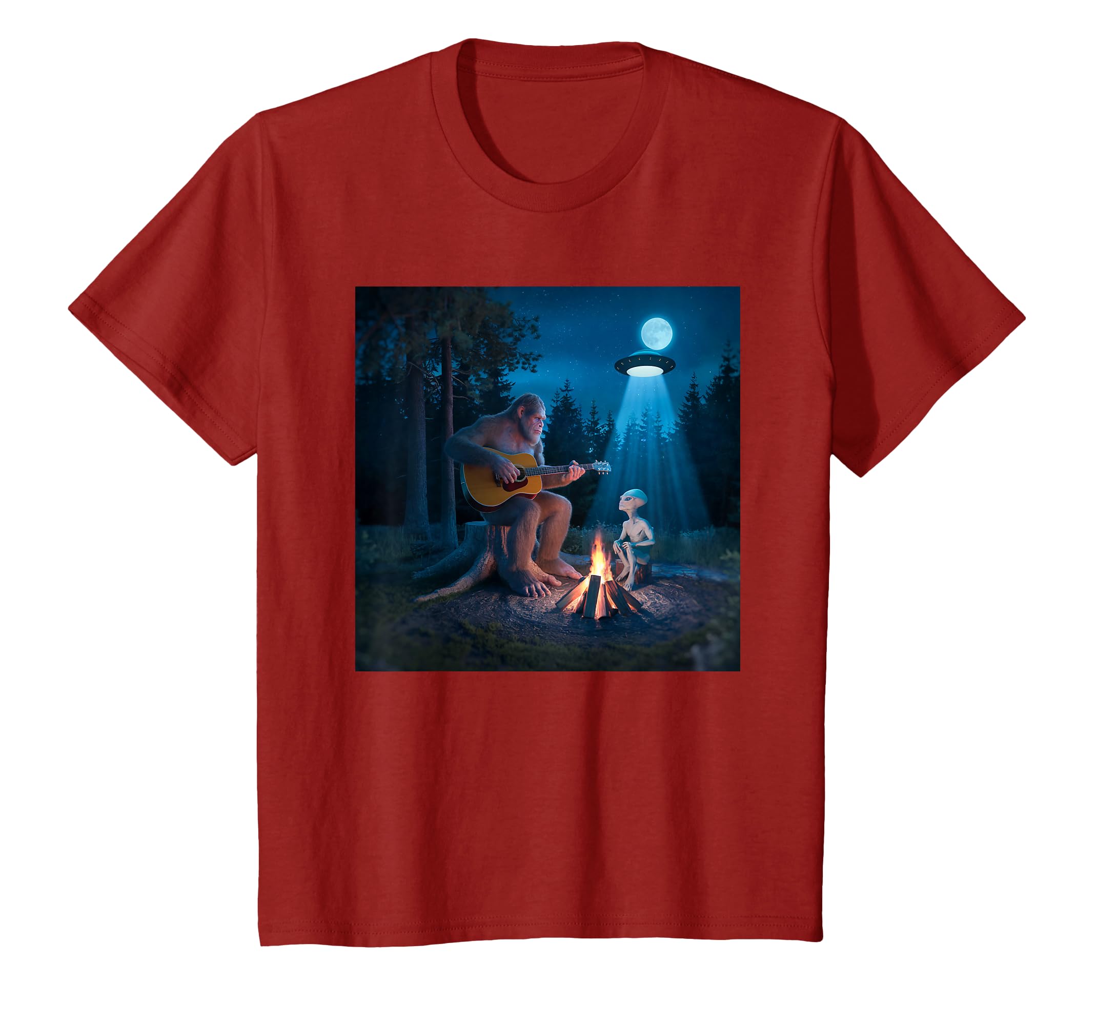 Bigfoot Alien Sasquatch Campfire UFO Music Night View T-Shirt