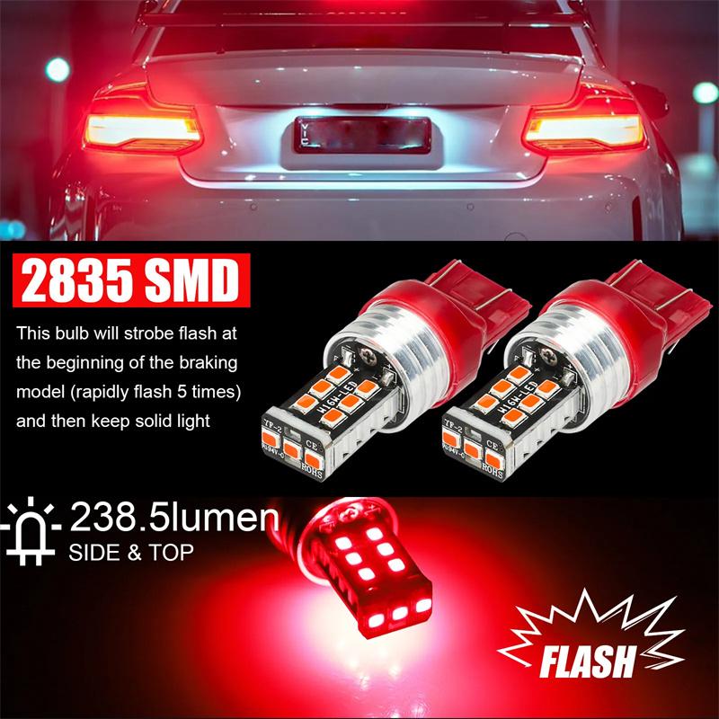 4Pcs 7443 7440 Red Flashing Strobe Blinking Rear Alert Safety Brake Tail Stop High Power Led Light Bulbs