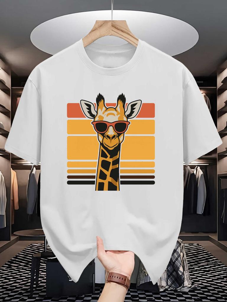 Unisex S Short Sleeve T Shirt Retro Giraffe Sunglasses Graphic Tees Vintage Animal Print Casual Soft Summer Streetwear Tops For Unisex