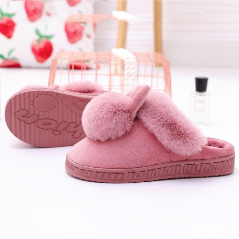 Women's Winter Home Furry Rabbit Ears Indoor Slippers Soft Comfort Footwear Shoe