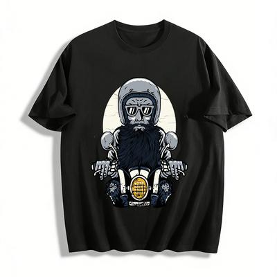 Vintage Bearded Biker Graphic Tee Cool Motorcycle Culture Print Top Pure Cotton T-shirt