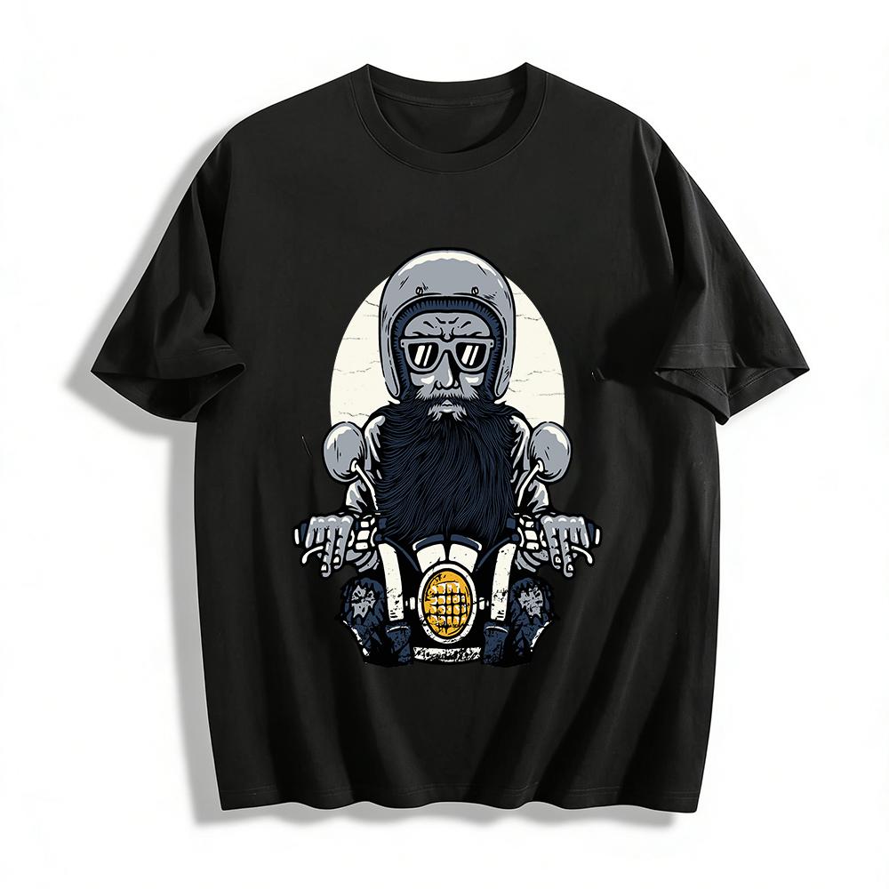 

Vintage Bearded Biker Graphic Tee Cool Motorcycle Culture Print Top Pure cotton T-shirt XXS