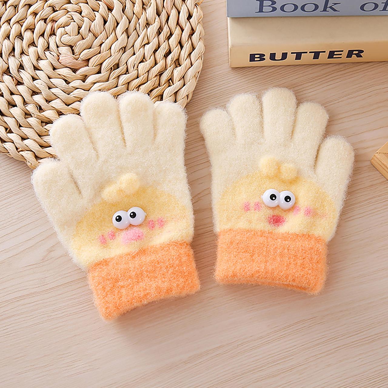 

Winter Plush Knitted Gloves For Baby Cute Cartoon Girls Boys Mittens Outdoor Windproof Toddler Kids Full Finger Gloves бежевий
