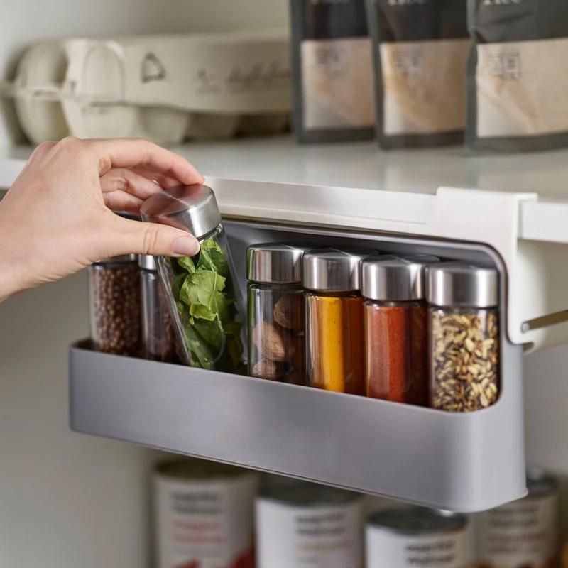 Kitchen Storage Rack Self-adhesive Wall-mounted Under-Shelf Spice Organizer Spice Bottle Storage Rack Home Supplies