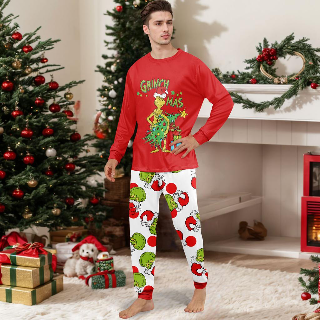 Print Cute Family Set Pajamas, Home Clothes, Family Set Long Sleeve Top Pants Set