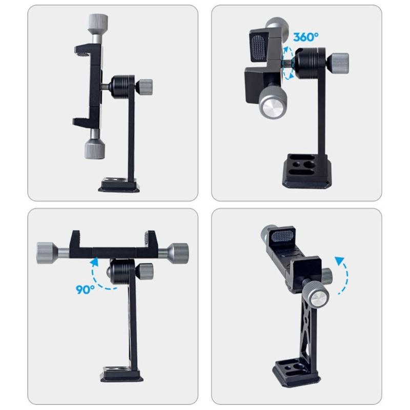 Cellphone Tripod Mount, Smartphone Tripod Mount Adapter Aluminum with Cold Shoe, 360 Cellphone Stand Holder Clamp