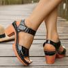 Patent Leather Square Heel Sandals Summer New Round Head Open Toe Sewing Line Waterproof Platform High Heels