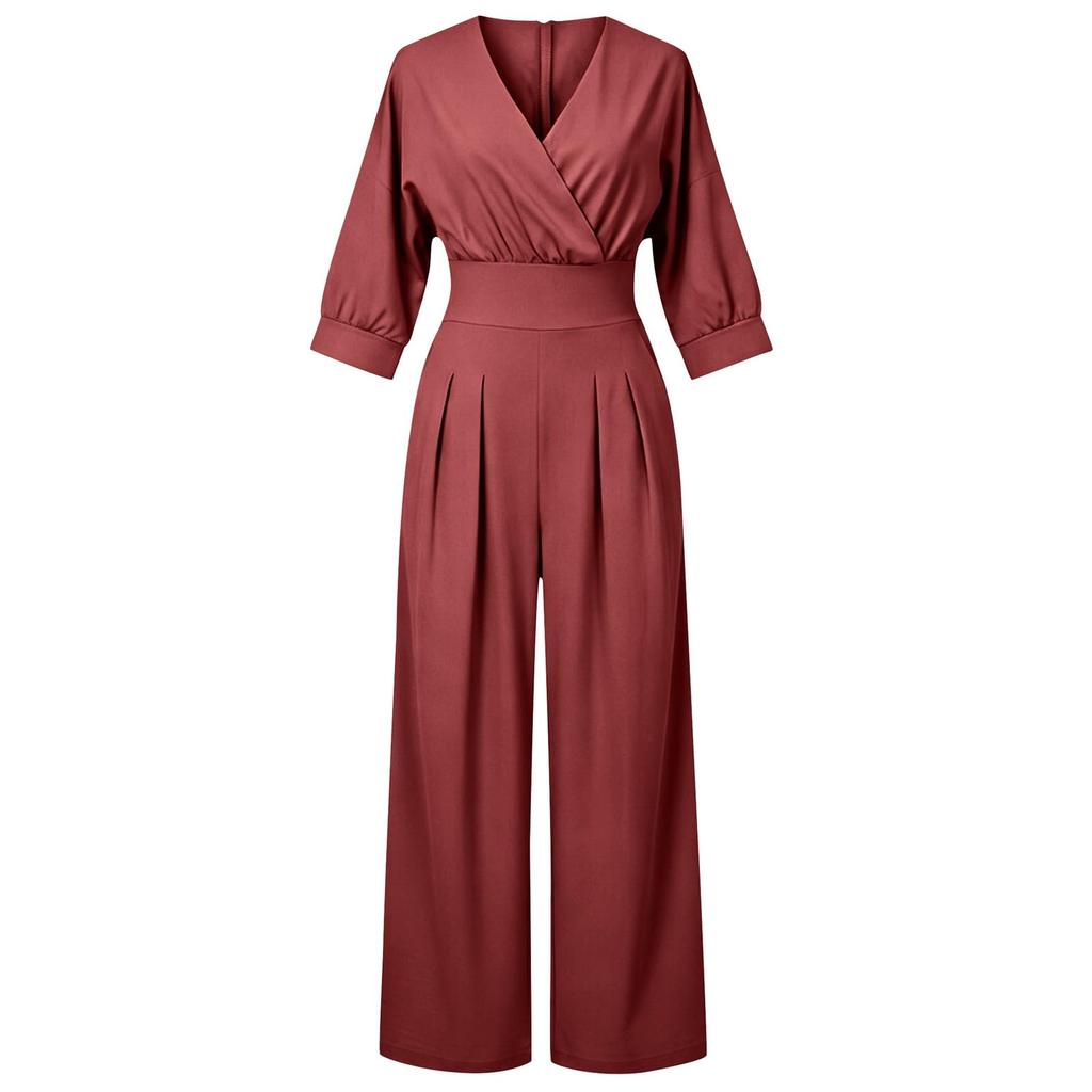 Damen V-Ausschnitt Farbe Taillenband Jumpsuit für einen eleganten Freizeit-Look
