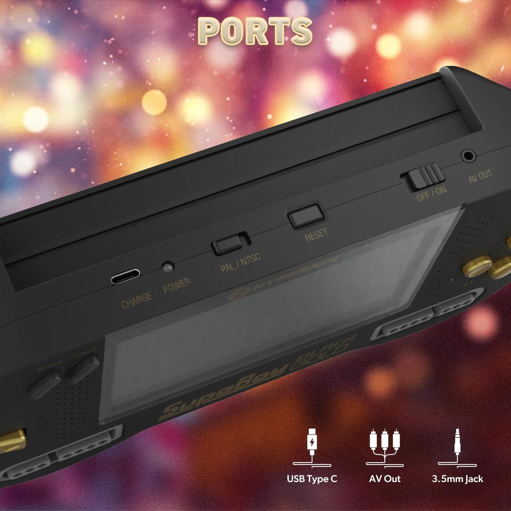 HYPERKIN SUPABOY Black Gold [USB Type-C Edition] / Portable Super Nintendo (SFC)/SNES (NTSC/PAL) Cartridge Compatible Device with AV Output