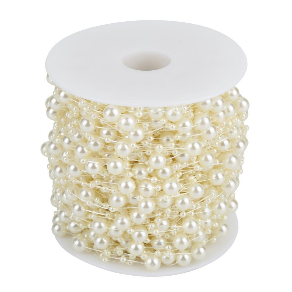 60m Roll Pearl Wire Beads 3mm+8mm Plastic Beads Pearl Bead String Pearl Garland String DIY Wedding Decoration