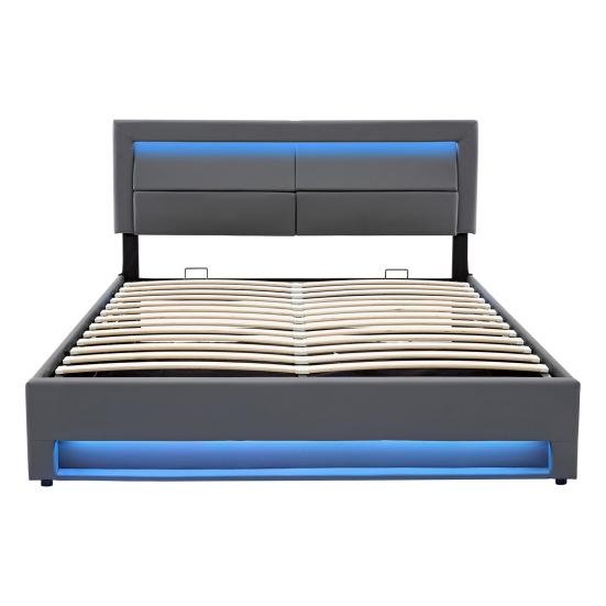 Gepolstertes Bett Großer Stauraum LED-Beleuchtung Stabiler Rahmen Robuste Doppelkonstruktion mit USB-Anschlüssen Modernes Holzlattenrost Funktional