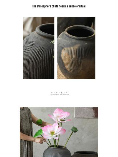 Wabi-Sabi Style Large Grey Ceramic Vase for Living Room Decor
