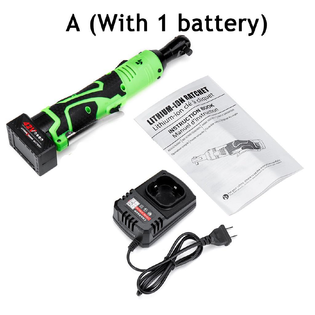 

42V 3/8Inches 100N.m Right Angle Wrench Tool with 1/2 Battery Rechargeable Scaffolding Electric Wrench Cordless Ratchet 1 battery