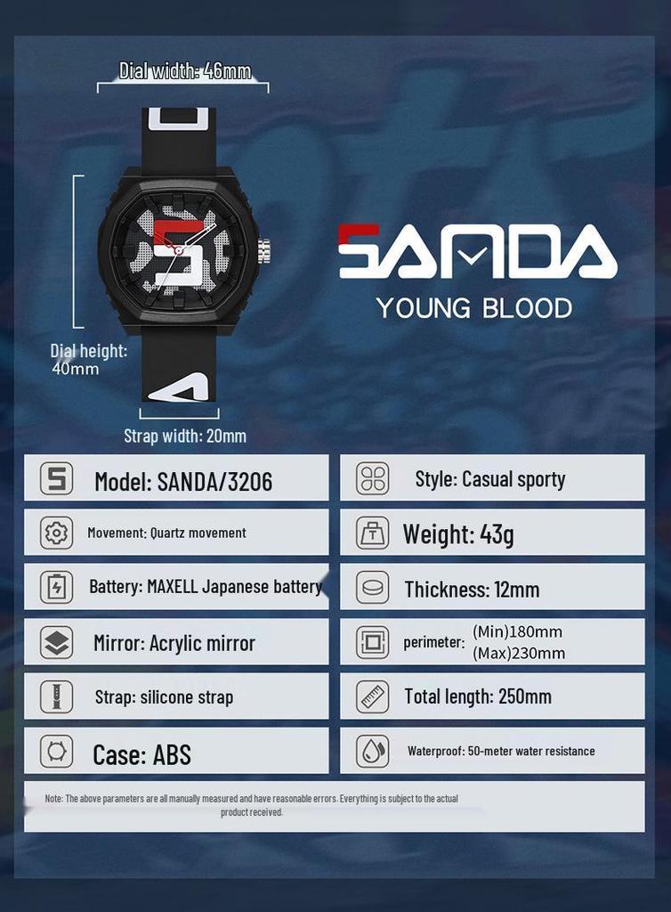 SANDA Quartz Watch: Trendy Unisex Student Timepiece