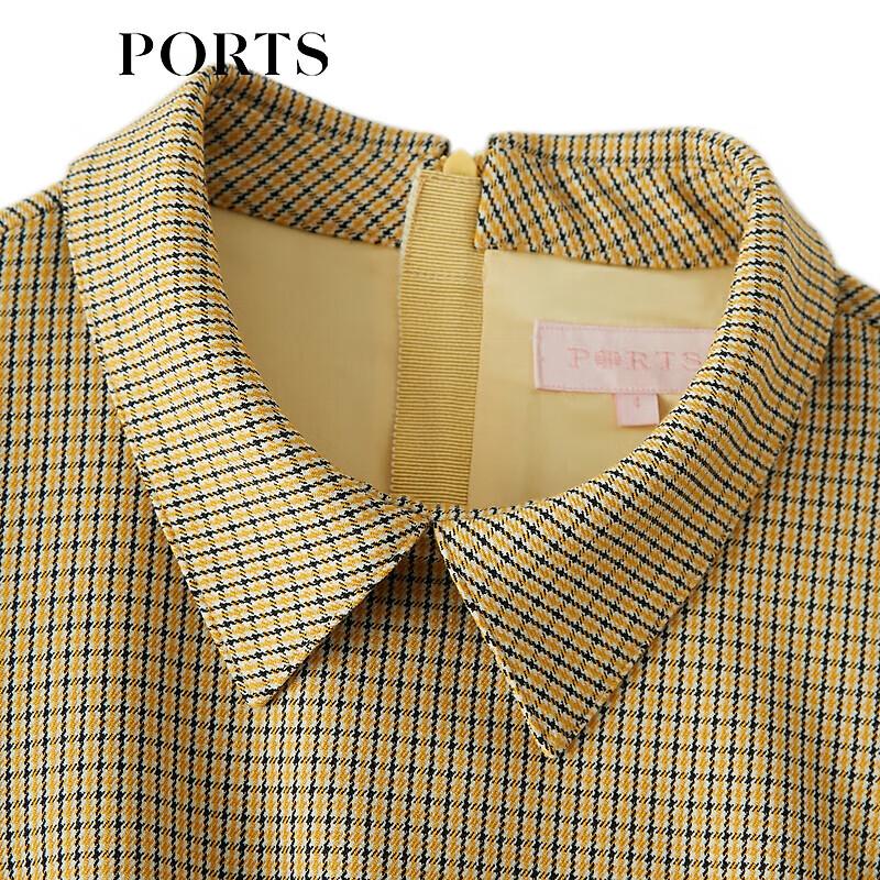 PORTS Women's Houndstooth Shirt Collar Pleated Dress