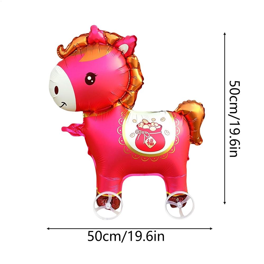 Ballon Cheval Animal Gonflable avec Roues Décoration de Fête Célébration d'Anniversaire Fête du Printemps Nouvel An Chinois Accessoire Photo