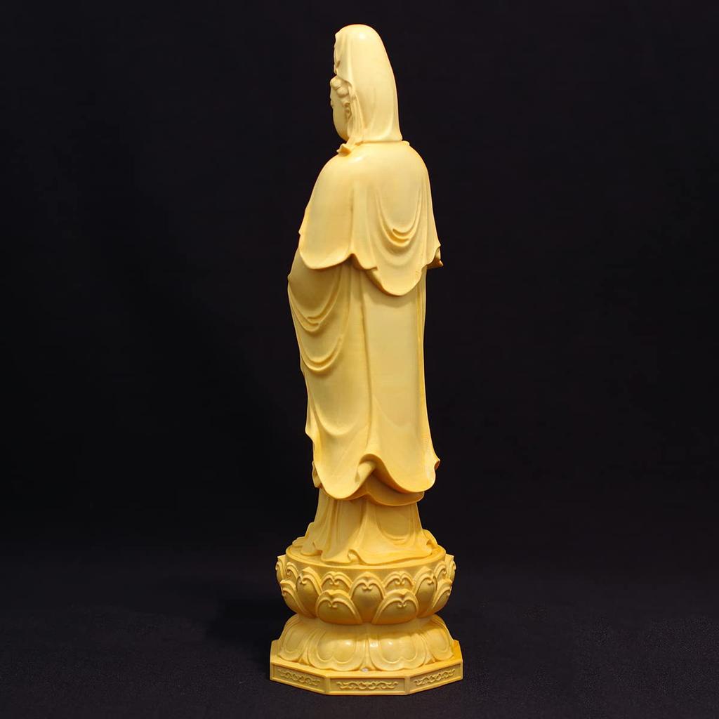 Stehende Kannon Bodhisattva Buddha-Statue, Ungefähr 20 cm hoch, Aus natürlichem Buchsbaum gefertigt, Kannon-Statue, Holzschnitzerei, [Produktcode]