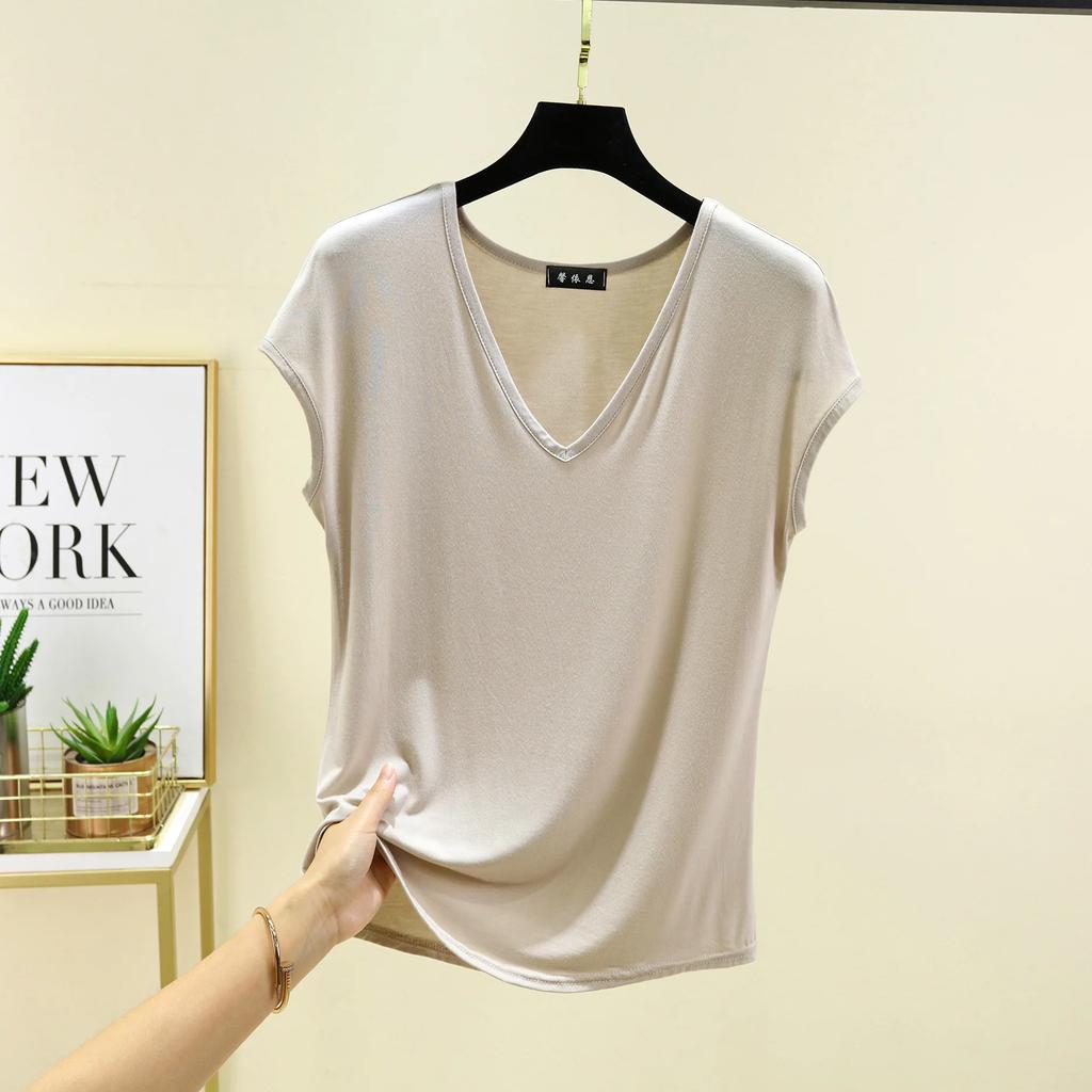 Modal V-Neck Tank Tops Summer Women's T-shirts Sleeveless Plus Size Thin Casual Loose Tee Tops