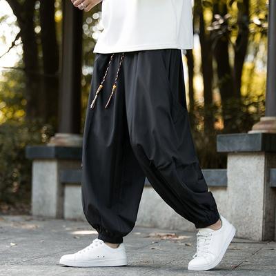 Mens Loose Drawstring Elastic Waist Harem Pants