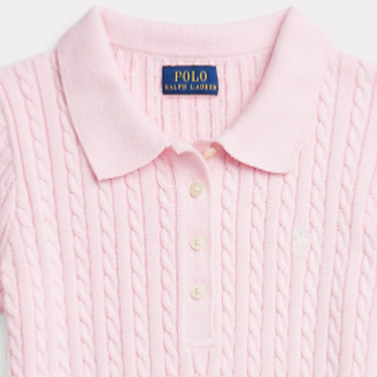 Polo Ralph Lauren Dress Ss24 Logo Embroidered Ribbed Solid Short Sleeve Kids Dress Light-Pink CWPODRSG3D20797-650