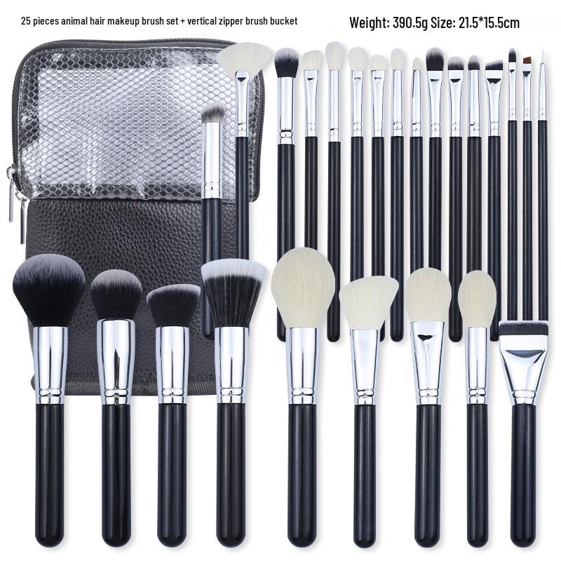 Luxury 25-Piece Professional Makeup Brush Set with Animal Hair for Makeup Artists