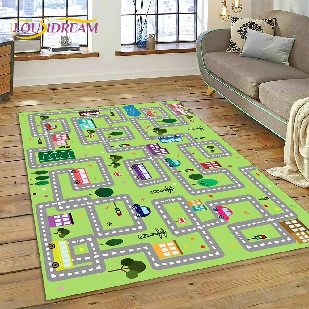 3D Highway Runway Playroom City Traffic Road Map Child PlayMat Rug Carpet for Living Room Bedroom Home Decor,Non-slip for Sofa
