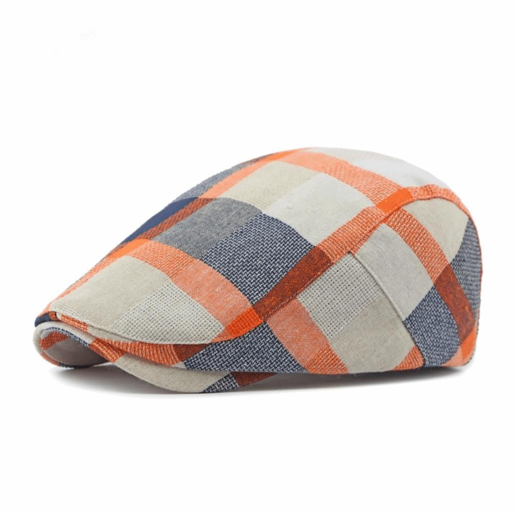 

Colorful Plaid Berets Button Adjustable Painter Caps Unisex Summer Visor Hat for Men Women оранжевый