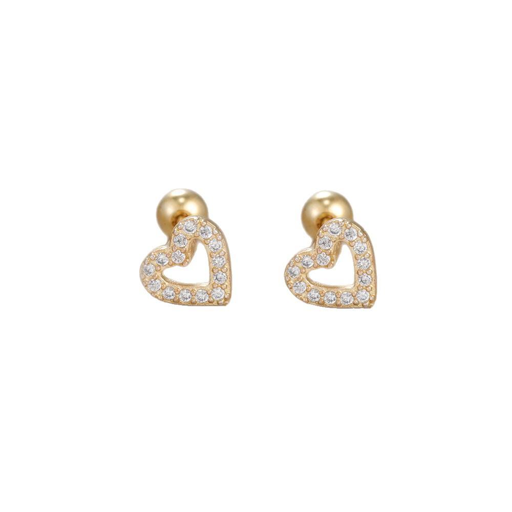 New Full Hollow Heart Ear Bone Pin Screw Super Flash Stud Twin All-Match Daily Studs Rings