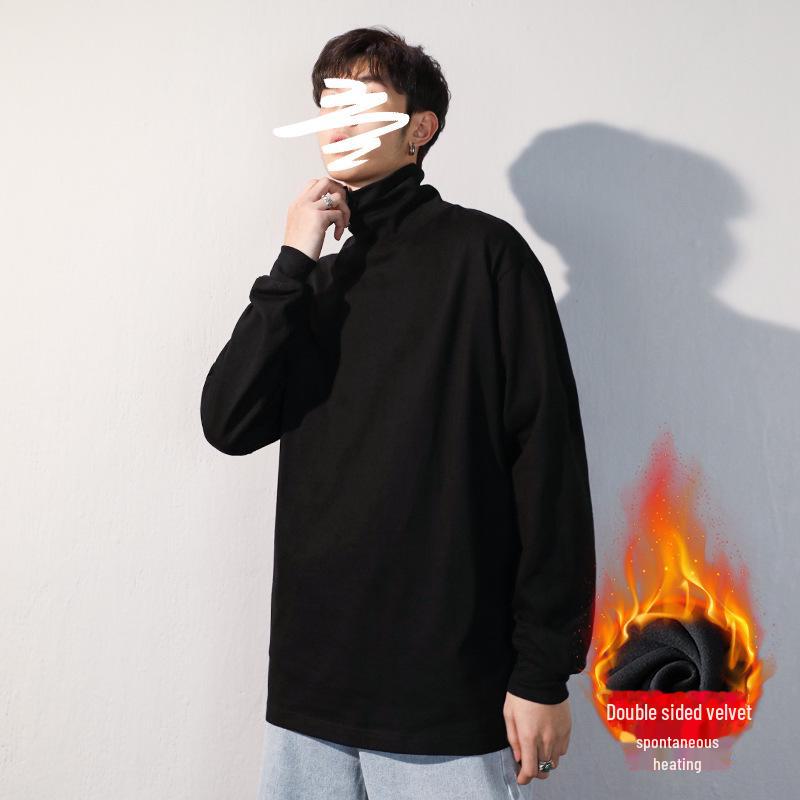 

Мужская черная бархатная толстовка с высоким воротником Shengbang Rongde - теплая зимняя нижняя одежда с длинными рукавами M