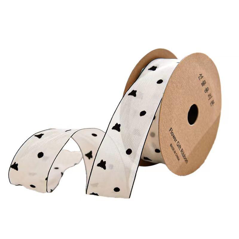 Bow Webbing Korean Flocking Yarn,10 Yards Width 4cm Polka Dot Snow Yarn Flower Packaging Baking Gift Straps Hair Accessories DIY