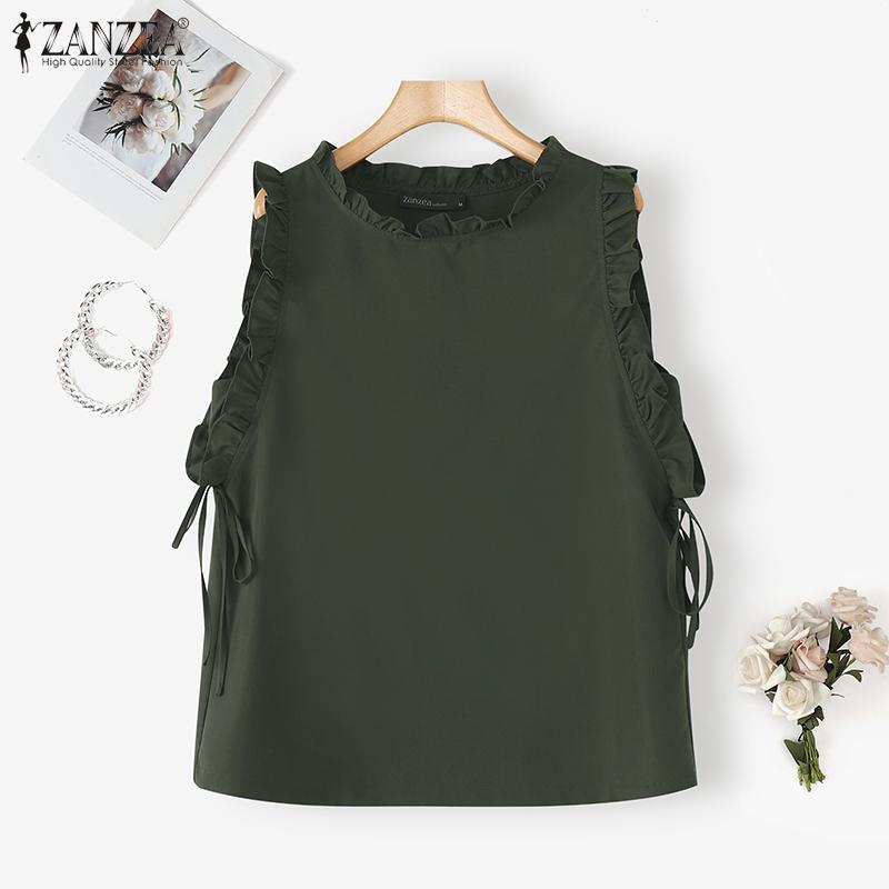 ZANZEA Women Casual Round Neck Solid Color Summer Sleeveless Tank Tops