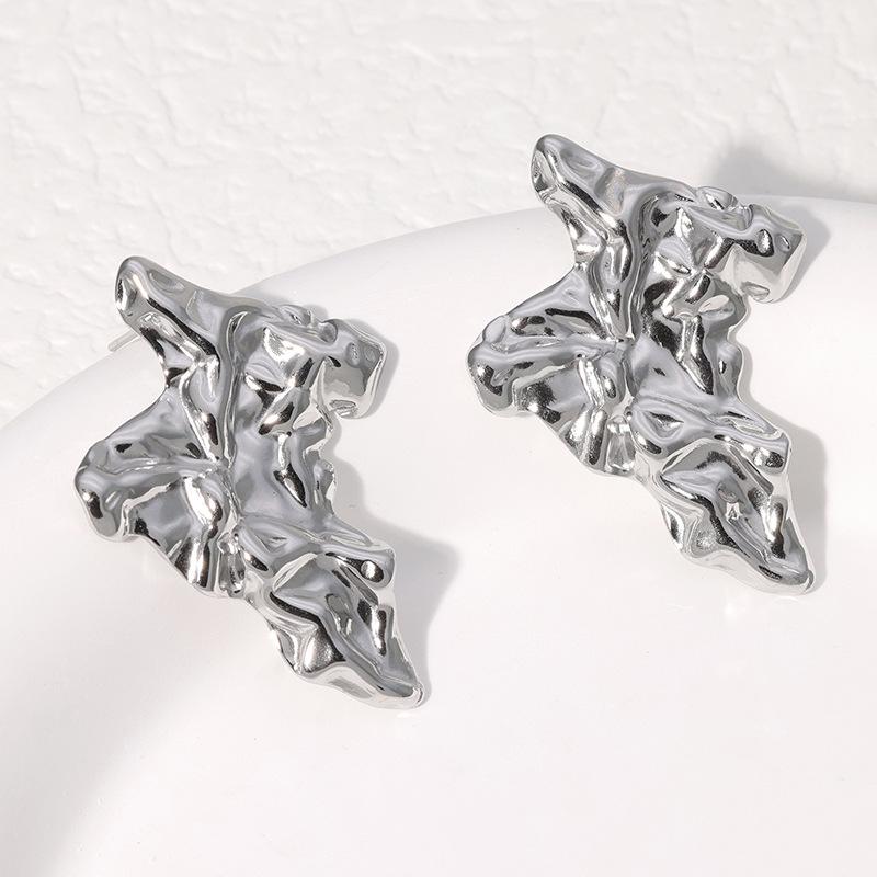 Hypoallergenic French Fashion Stainless Steel Stud Earrings Cold Wind Irregular Earrings Personality Niche Wrinkled, for Women
