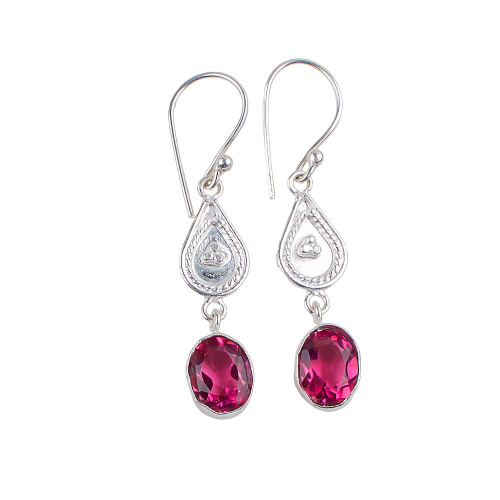 Pink Tourmaline Gemstone 925 Sterling Silver Jewelry Handcrafted Earrings 1.70" EE-8-18