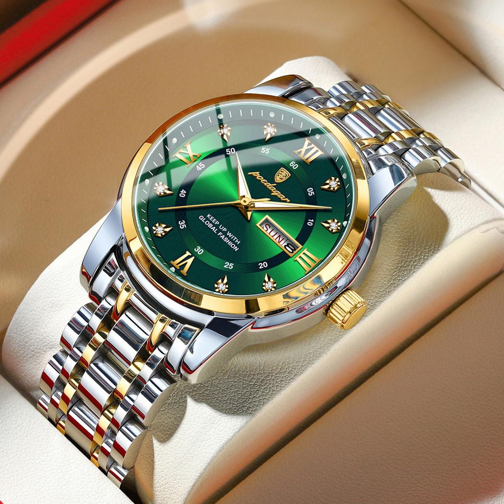 POEDAGAR Sport Casual Man Wristwatch Waterproof Stainless Steel Luminous Original Watch Date Week Quartz Watches Reloj