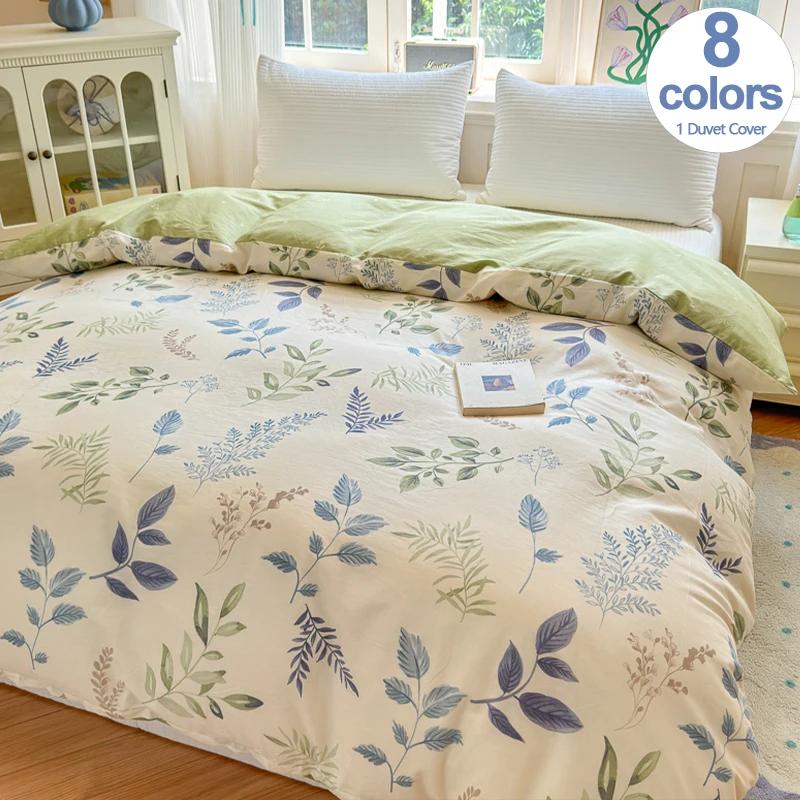 Floral Printed Duvet Cover 1Piece- Cotton Luxury Bedding, Pre-Washed For Softness, For Bedroom Decor - Zipper Closure